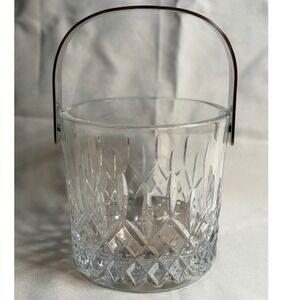 Reed & Barton Crystal Ice Bucket with Stainless Steel Handle and Drain Plate